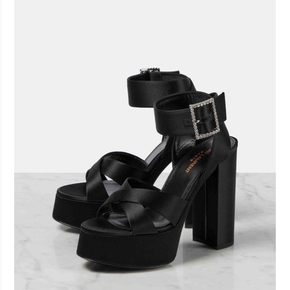 SAINT LAURENT Bianca  Platform Sandals in Satin Crepe